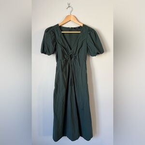 Madewell Deep Green Midi Dress with Puff Sleeves